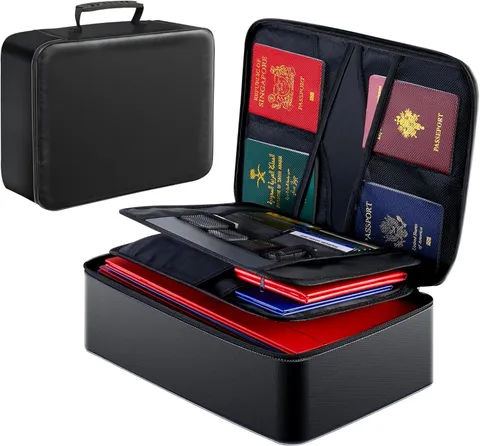 Giantluml Document Bag with Lock,Fireproof 3-Layer File Storage Case with Water-
