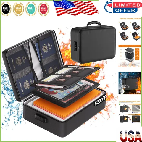 5200°F Fireproof & Water-Resistant Document Organizer with Combination Lock