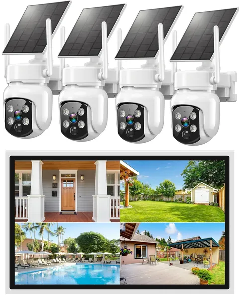No Wiring Easy Install Solar Security Cameras Wireless Outdoor: 2K Full Color...