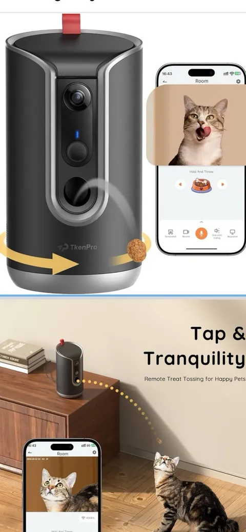 TKENPRO 2K Pet Camera Treat Dispenser, AI Photo Album, Dog Camera with 360° A...