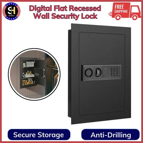 Digital Flat Recessed Wall Safe Home Security Lock, Black, Robust Construction
