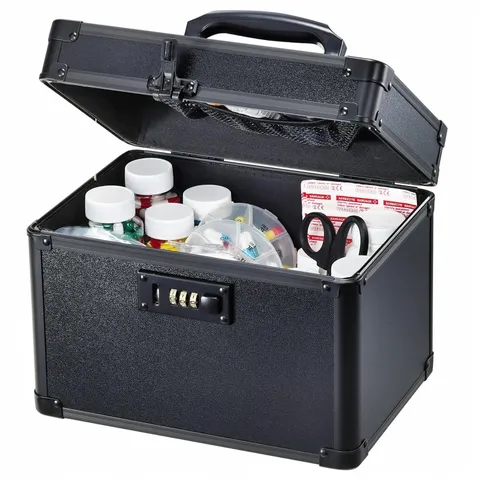 Lockable Security Storage Box - Black Safe with Combination Lock, 10x7x7.9" Case