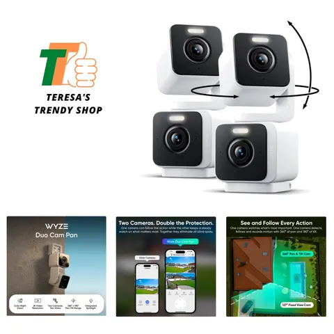 2-Pack Duo Cam Pan - Smart Home Security Cameras with Dual HD Lenses & Pan/Tilt