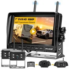 RV Backup Camera Wireless Recording Dual Cameras, 7”1080P HD 4CH Monitor 7''