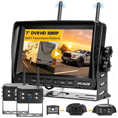RV Backup Camera Wireless Recording Dual Cameras, 7”1080P HD 4CH Monitor 7''