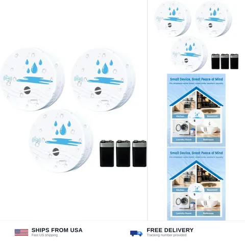 3 Pack Water Leak Detectors for Home, 100dB Waterproof Water Sensor Alarm Lea...