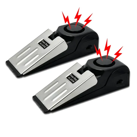 HNHMT 2 Pack Portable Door Stop Alarm, Stopper with 120db Loud Black