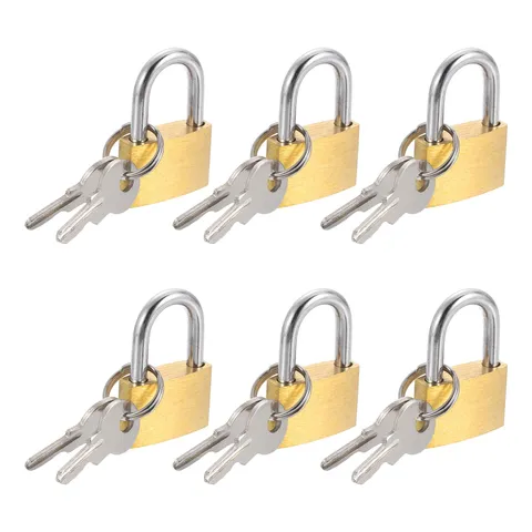 6Pcs Solid Brass Padlock with Key 13/16" Wide Body Small Locks Lock
