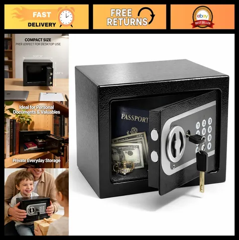 Mini Digital Safe Box 0.23 Cuft - Programmable Keypad, Security Safe for Cash, V