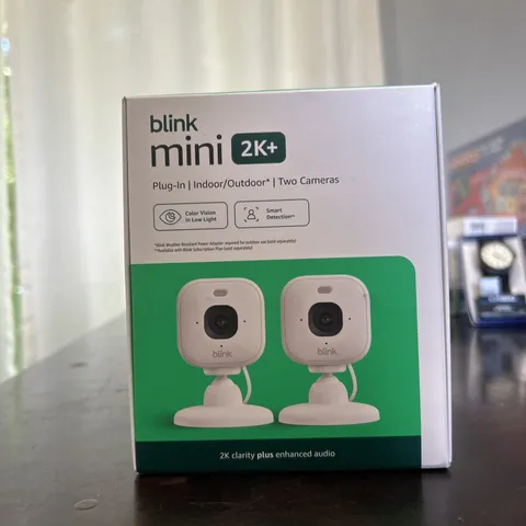 Blink Mini 2K+ (newest model) Plug-in Home Security Camera 2 cameras White