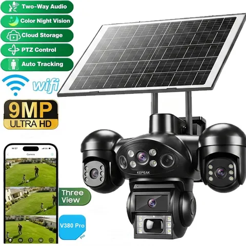 Outdoor Solar Security Camera WiFi Night Vision 2-Way Audio PTZ Surveillance LOT