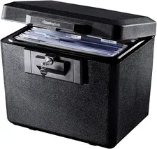 Black Fireproof Document Box with Key Lock, Safe Secures Files and Documents