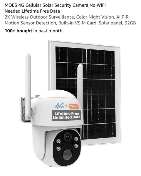 MOES 4G LTE Cellular Solar Wireless Security Camera Lifetime Free Unlimited Data