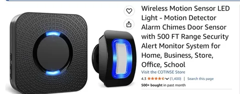 COTINSE Wireless Motion Sensor Alarm Chime LED Indicator Plug-In 150m Black