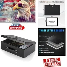 Portable Fire Resistant Safe Box, Key Controlled for Home & Office Use, Black