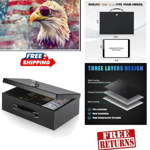 Portable Fire Resistant Safe Box, Key Controlled for Home & Office Use, Black