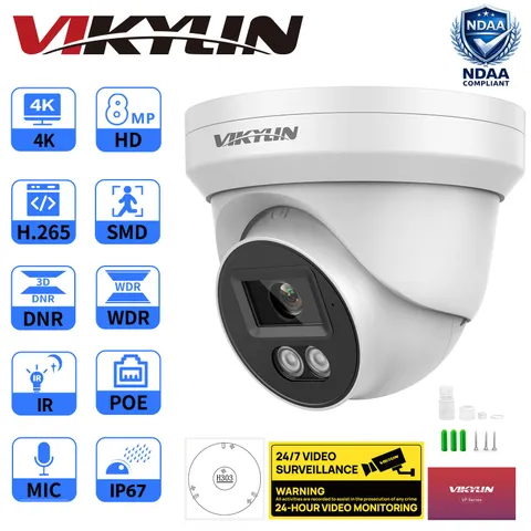 VIKYLIN 8MP HD PoE Security IP Camera Surveillance Outdoor Indoor Night Vision