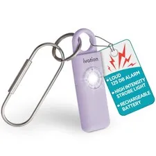 Ivation Personal SOS Alarm, 130dB Rechargeable Keychain Alarm, LED, Lavender