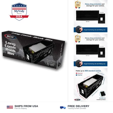 BCW Long Comic Book Bin - 2 Pack | Heavy Duty Comic Book Storage Box | Stacka...