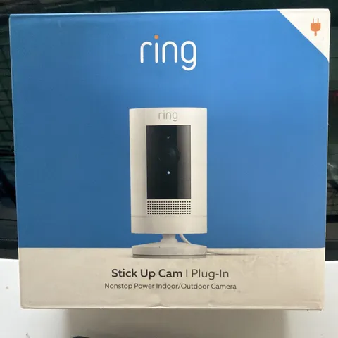Ring Stick Up Cam Plug-In Wired Indoor Outdoor Security Camera White New Sealed