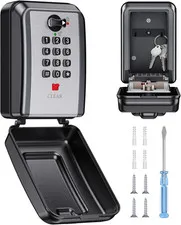 Wall Mount Key Lock Box with 12 Digit Code, Weatherproof Outdoor Key Safe for