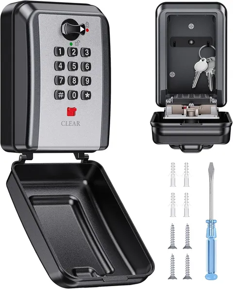 Wall Mount Key Lock Box with 12 Digit Code, Weatherproof Outdoor Key Safe for