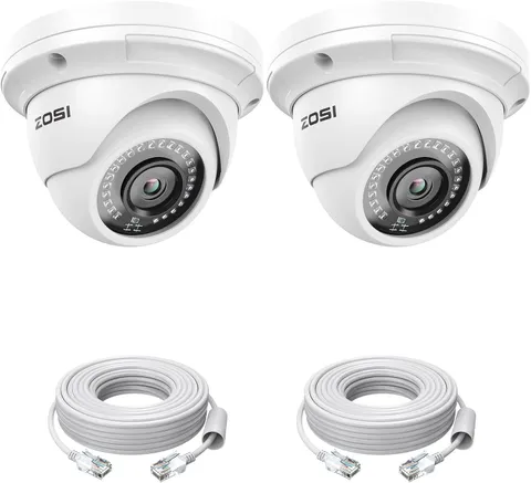 ZOSI 2PK 5MP Add-on POE IP Security Camera with Etherent Cables PoE Dome Camera