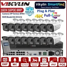 Vikylin SmartFind 16POE 16CH NVR 8MP CCTV Security Full Color IP Camera Kit Lot