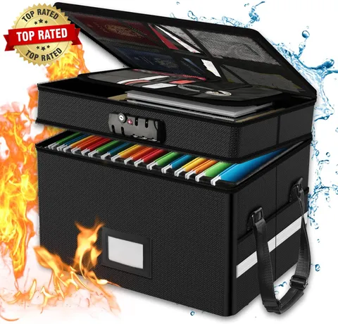 Fireproof Document Box with Lock, 2 Layer Fire Proof File Box for Documents with