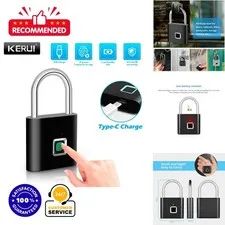 KERUI Fingerprint Padlock Waterproof Keyless Rechargeable Lock O11