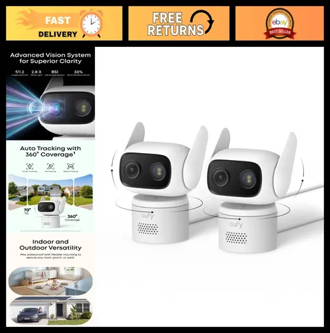 Indoor/Outdoor Security Camera 2-Pack, IP66 Waterproof, No Subscription Needed