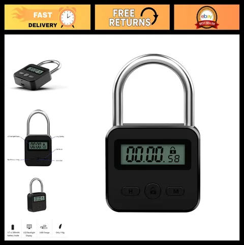Electronic Time Padlock - Metal Timer Lock with LCD Display, USB Rechargeable