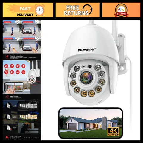 4K Wireless Outdoor Security Camera, 360° View, Night Vision, Motion Detection,