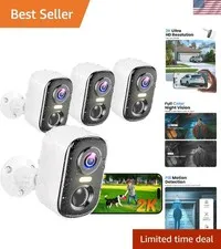 4 Pack 2K Wireless Outdoor Security Cameras with AI Motion Detection & Night ...