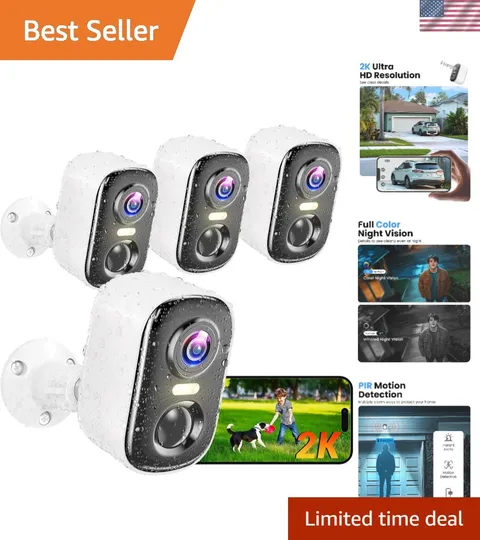 4 Pack 2K Wireless Outdoor Security Cameras with AI Motion Detection & Night ...