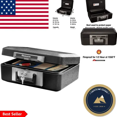 Portable Fireproof Safe Box: 12.1 x 15.3 x 6.3 Inches, Key Lock Security