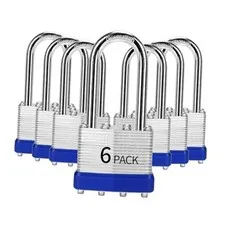 Padlocks Keyed Alike, Pack of 6, Laminated Steel Keyed Lock 6 PACK Long Shackle