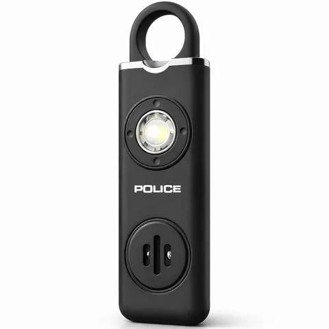 Police Personal Safety Alarm Keychain 130d Rechargeable SOS Self Defense Black