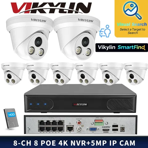 VIKYLIN SmartFind 8POE 8CH NVR Set Dual lens Smart Color light 5MP IP Camera Lot