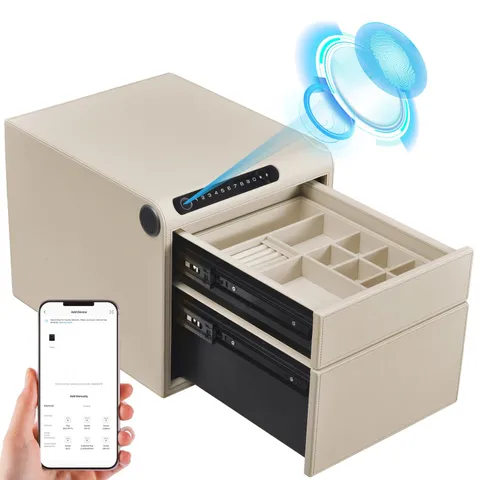Jewelry Safe with Drawers，Biometric Fingerprint safe, Slide-Away Handgun Safe...