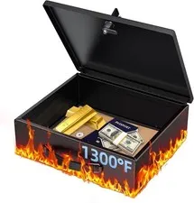 Fireproof Document Box W/ Key Lock & Handle 13" x 10.9" x 4.1" Large Metal Lock