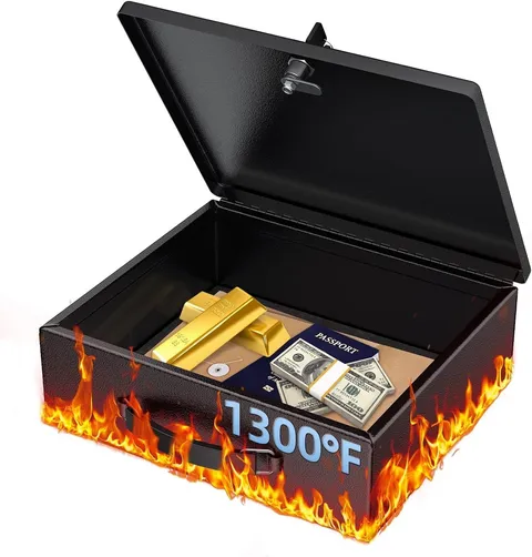 Fireproof Document Box W/ Key Lock & Handle 13" x 10.9" x 4.1" Large Metal Lock