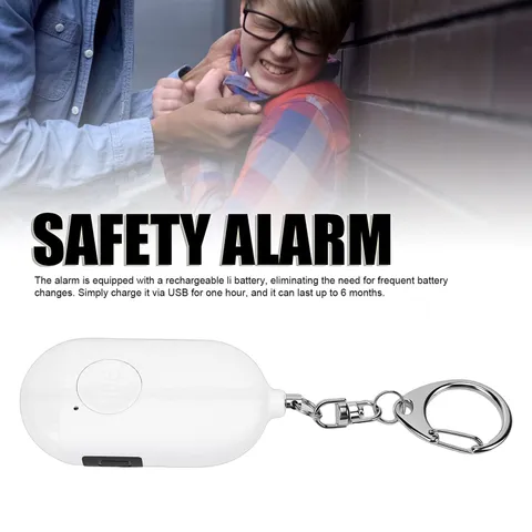 Compact White 130dB Safety Alarm Keychain With LED Flashlight For Joggers