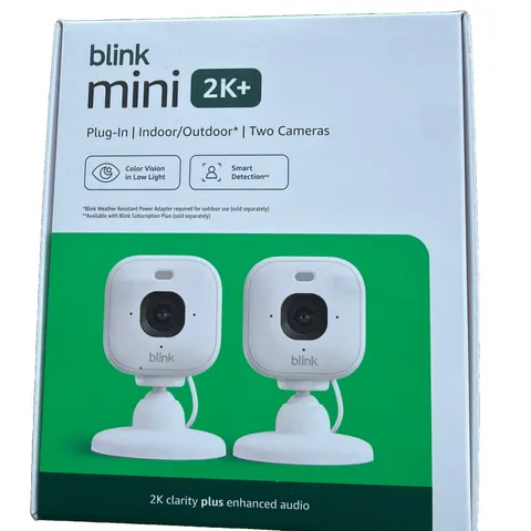 NEW 2 PACK Blink Mini 2k+ Cameras Indoor/Outdoor Plug-in 2K Video WHITE