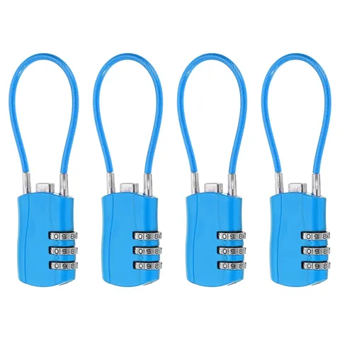 4 Pcs 3 Digit Luggage Cable Combination Lock with 5" Long Cable, Blue