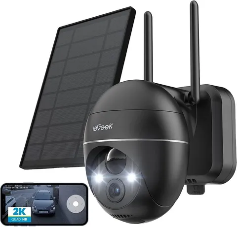 Security Cameras Wireless Outdoor, 2K Solar 360° PTZ with Spotlight & Siren IP65