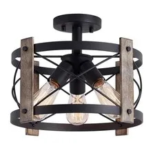 Bargeni Flush Mount Light Fixture,13-inch Rustic Ceiling 13inch, Black