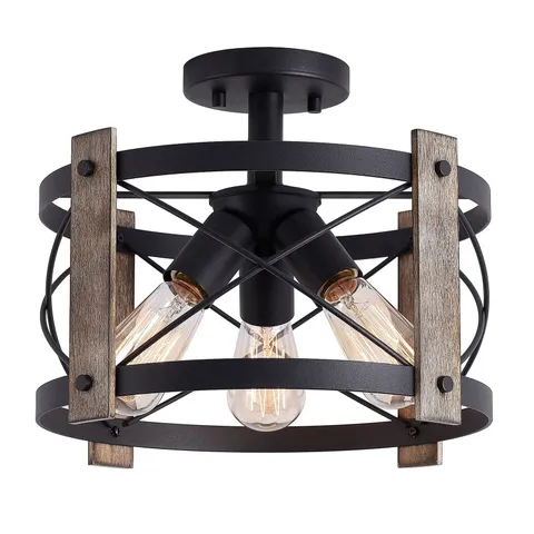 Bargeni Flush Mount Light Fixture,13-inch Rustic Ceiling 13inch, Black