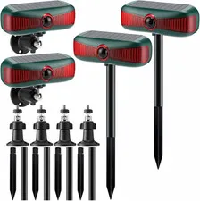 4 Pcs Solar Motion Sensor Alarm 129Db Waterproof Animal Deterrent Red Light