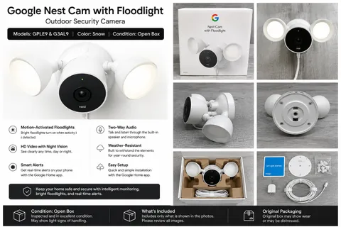 Google Nest Cam W/Floodlight (GPLE9 & G3AL9) Outdoor Security Camera Snow